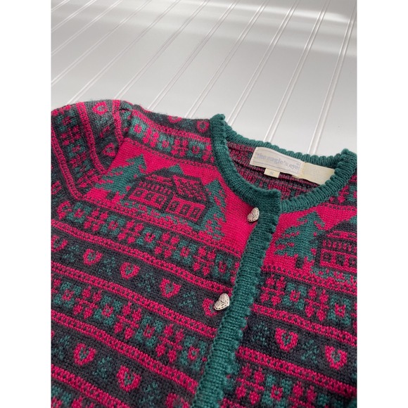 vtg Eagle's Eye Christmas mountain cabin red wool cardigan‎ sweater size S - Picture 2 of 3